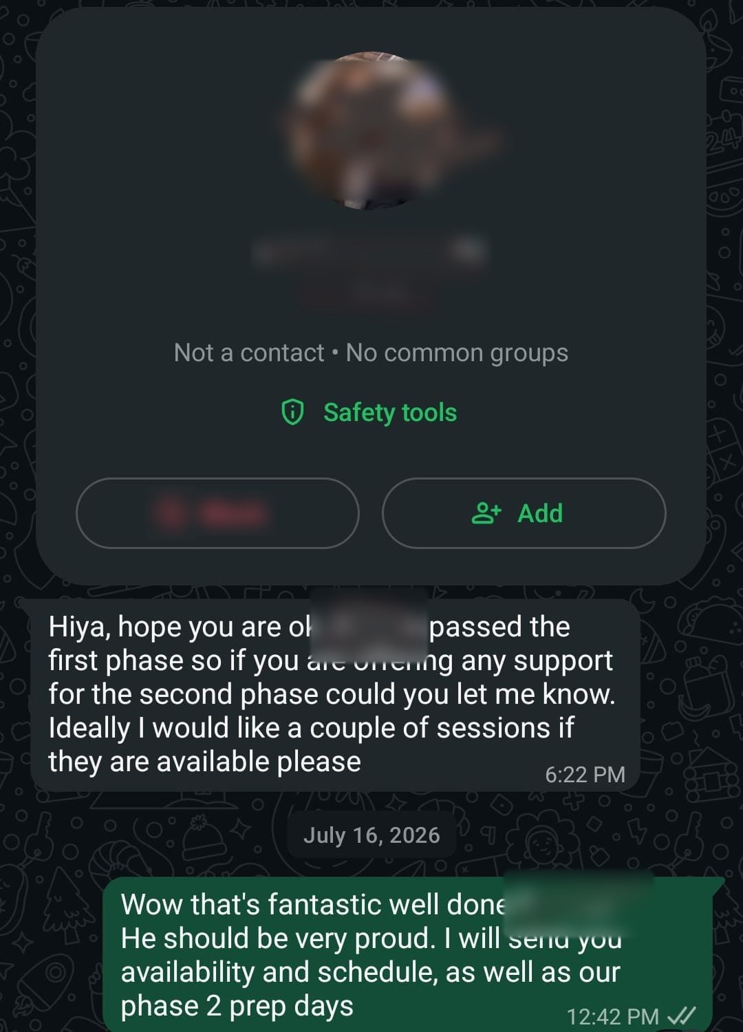 Parent message asking for Phase 2 support