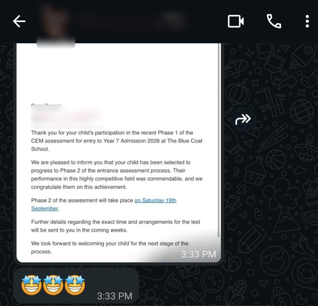 Parent message: Phase 1 CEM results letter